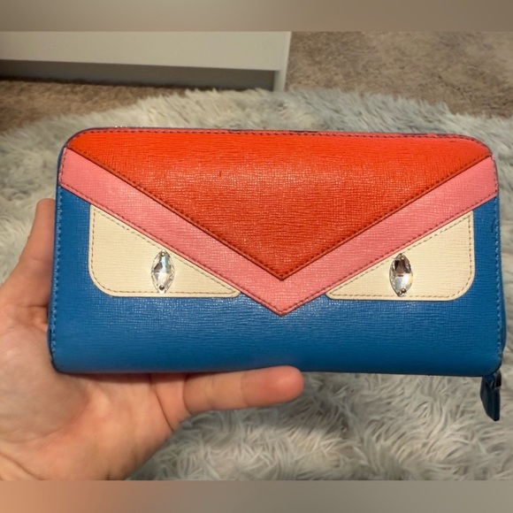 Fendi, monster strass, blue with face zip around wallet, small marks - Picture 2 of 8